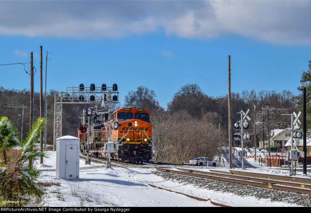 BNSF 6368 during a rare snow event